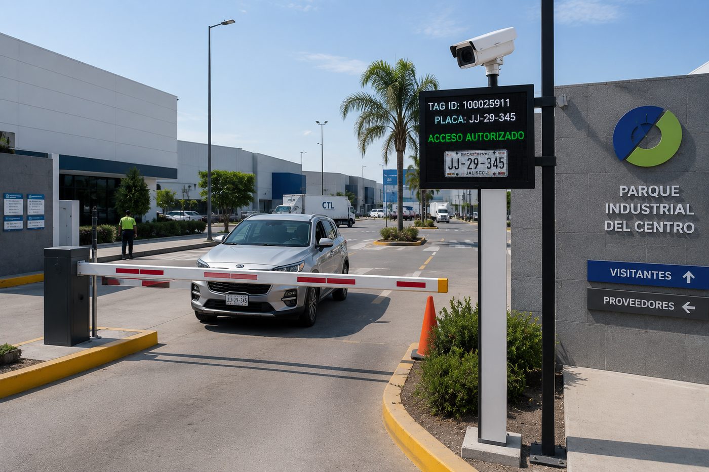 Barrera vehicular con lector de acceso